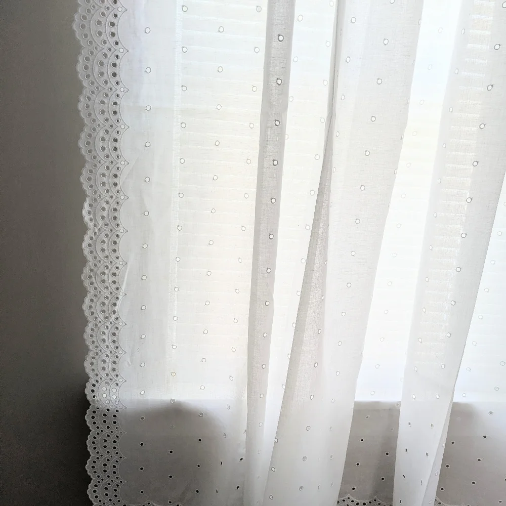Vintage America White Eyelet Sheer Curtains with Scalloped Edge